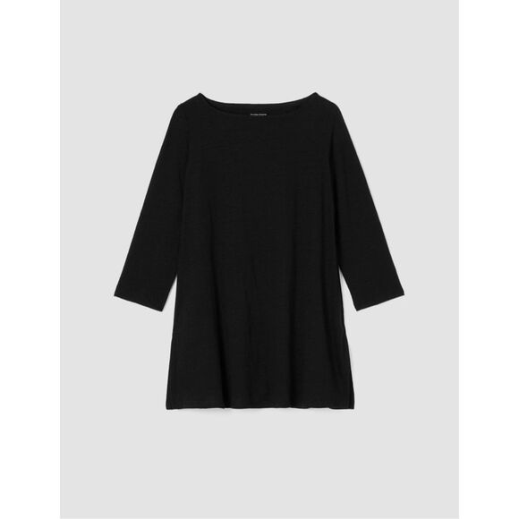 Eileen Fisher $148 Organic Linen Jersey Bateau Neck tunic Top Black XXS NEW - Picture 5 of 11